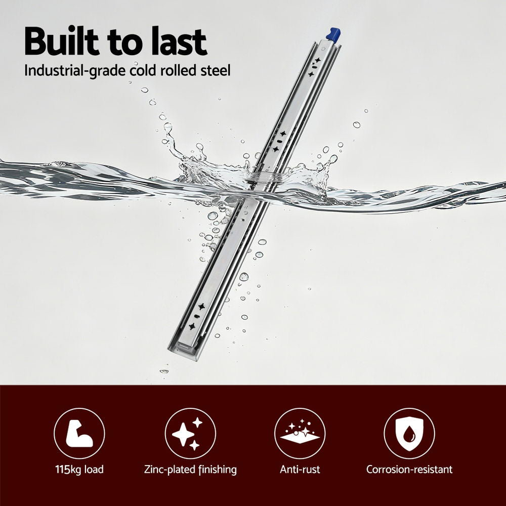 Giantz 2x Drawer Slides Heavy Duty Full Extension Locking 600-1200mm Length-3