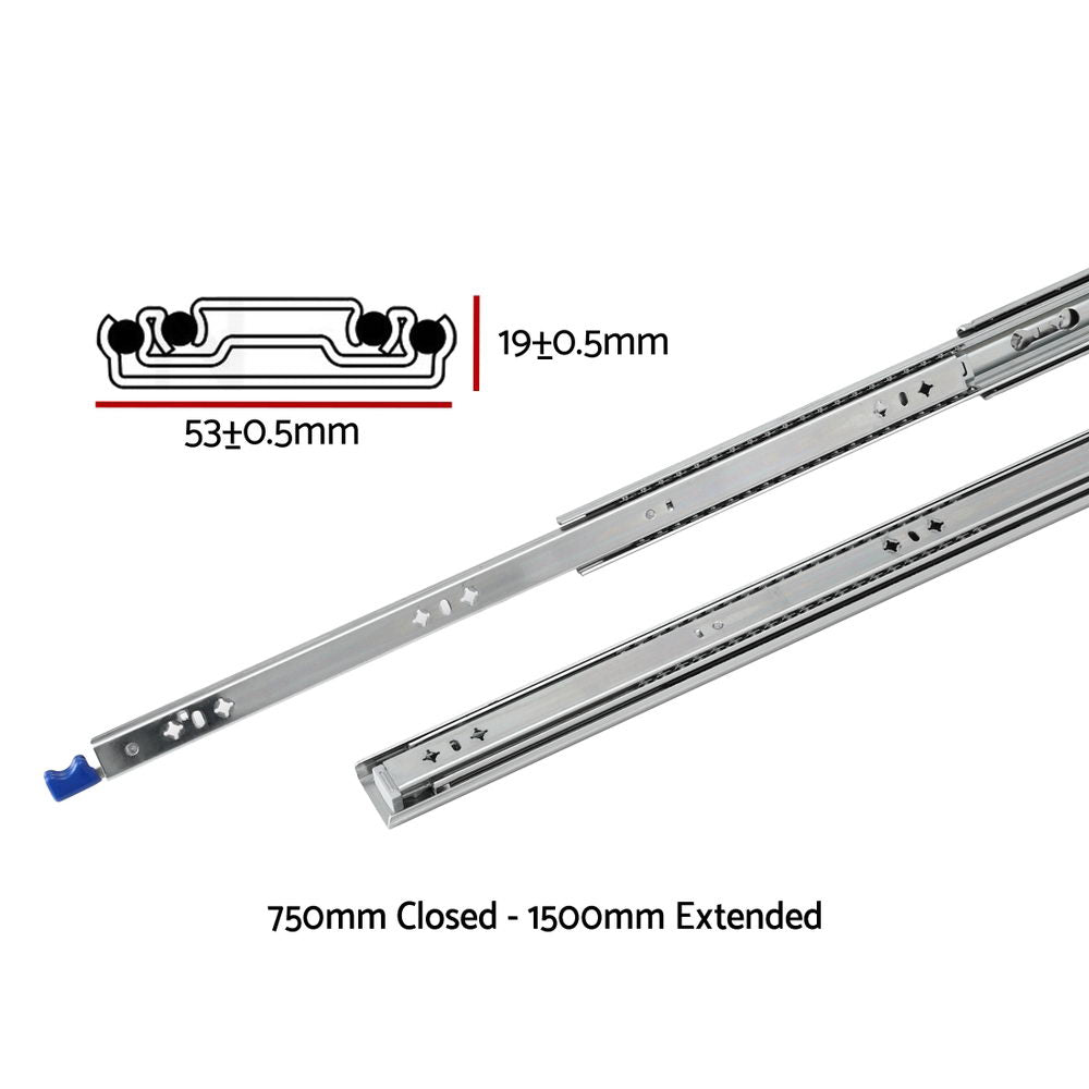 Giantz 2x Drawer Slides Heavy Duty Full Extension Locking 750-1500mm Length-1