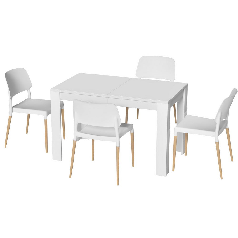 1 Artiss Dining Table and 4 Chairs Set White Wood-0