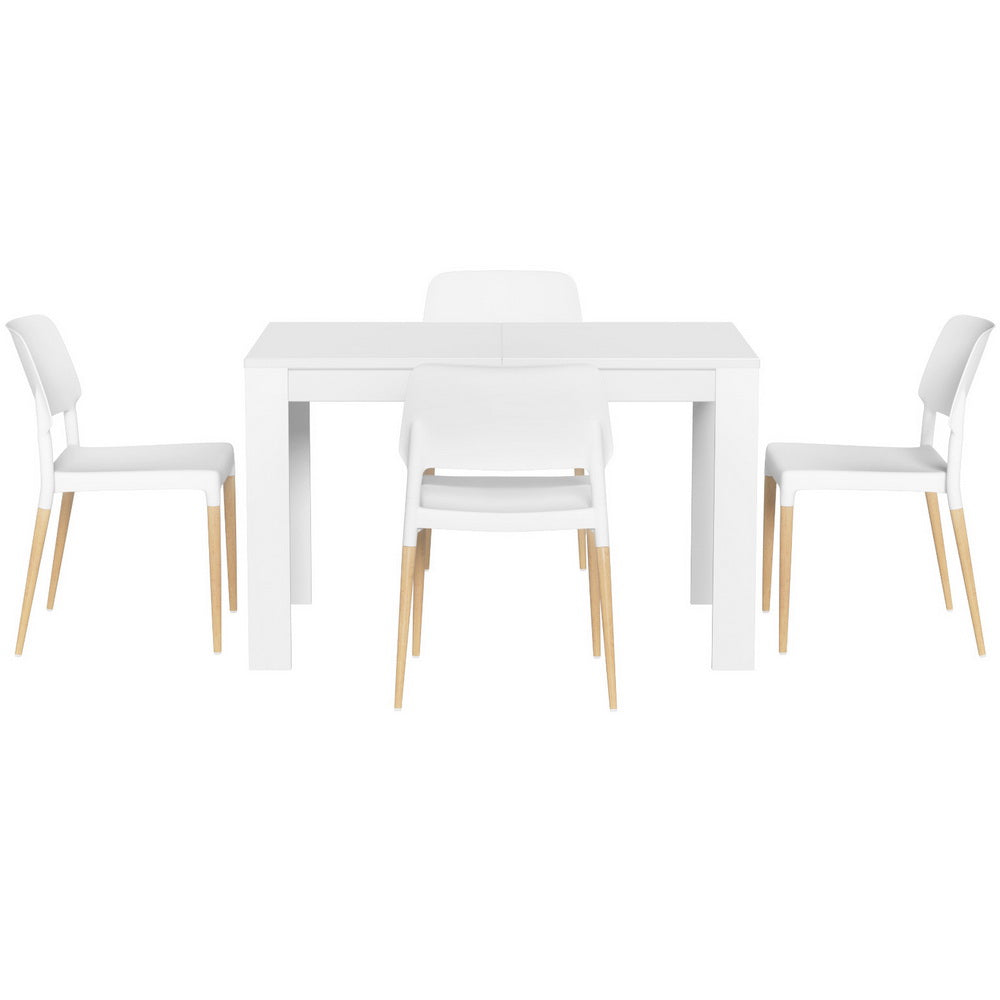 1 Artiss Dining Table and 4 Chairs Set White Wood-2