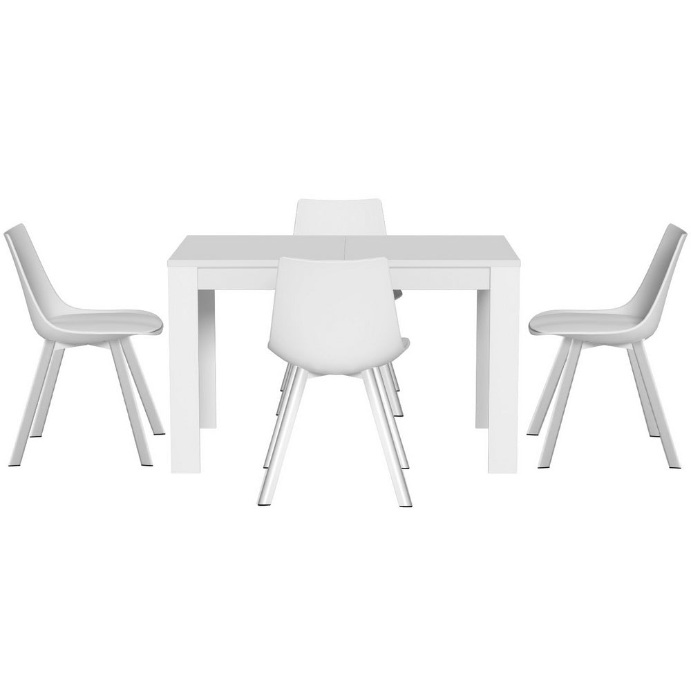 1 Artiss Dining Table and 4 Chairs Set Rectangle White-2