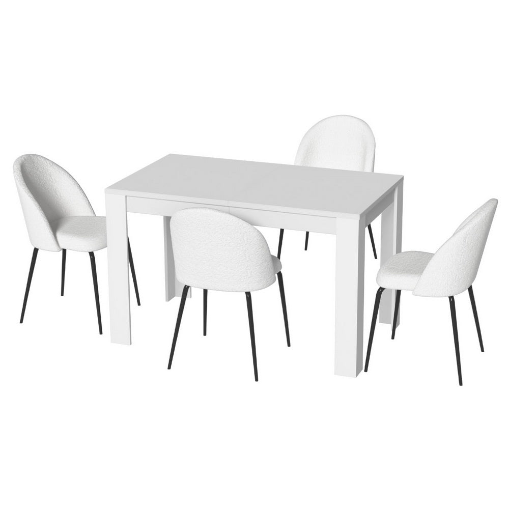 1 Artiss Dining Table and 4 Chairs Set White Sherpa-0