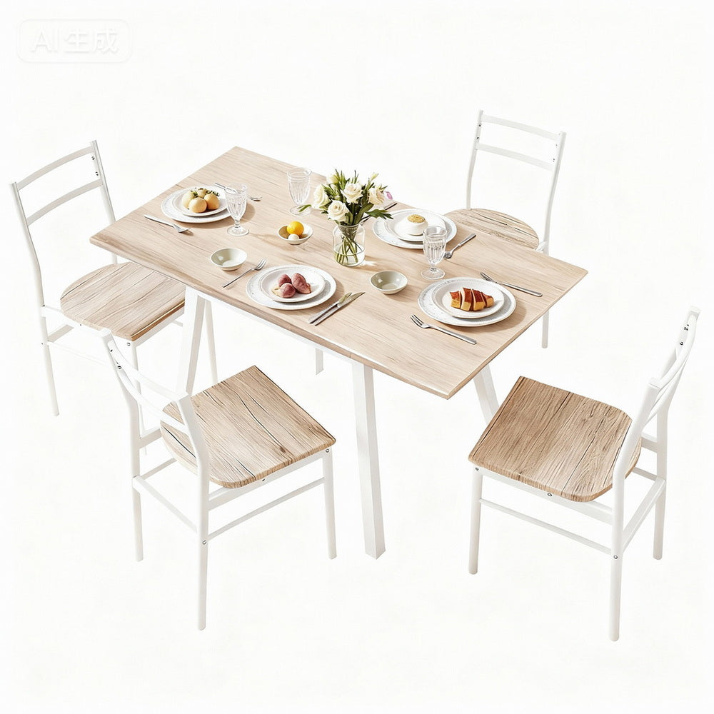 Artiss Dining Table and Chairs Set 5pcs Foldable Kitchen Furniture Natural White-0