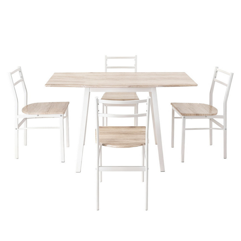 Artiss Dining Table and Chairs Set 5pcs Foldable Kitchen Furniture Natural White-2