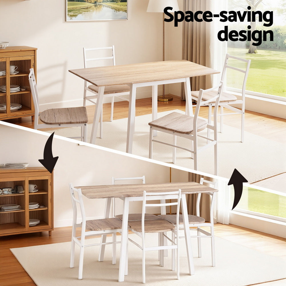Artiss Dining Table and Chairs Set 5pcs Foldable Kitchen Furniture Natural White-4