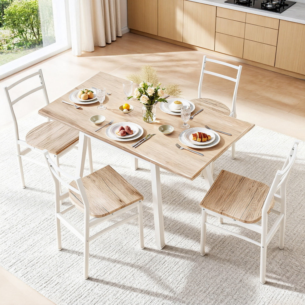Artiss Dining Table and Chairs Set 5pcs Foldable Kitchen Furniture Natural White-6