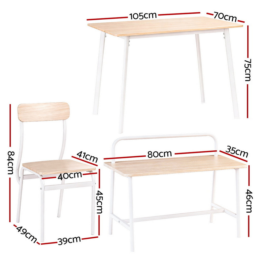 Artiss Dining Table and Chairs Set of 4 Bench Kitchen Furniture Natural and White-1