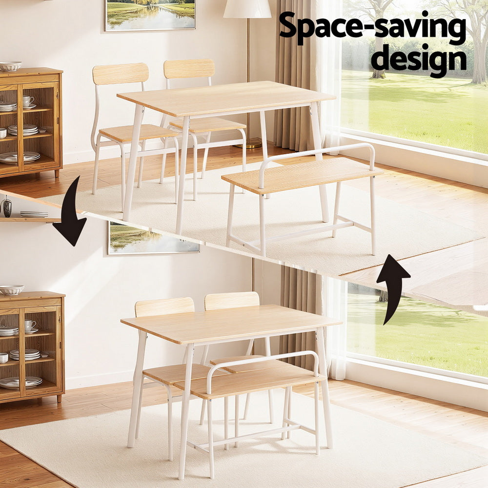 Artiss Dining Table and Chairs Set of 4 Bench Kitchen Furniture Natural and White-3