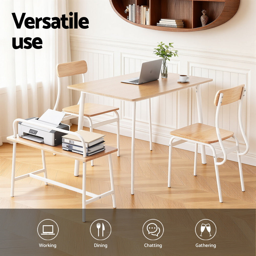 Artiss Dining Table and Chairs Set of 4 Bench Kitchen Furniture Natural and White-4