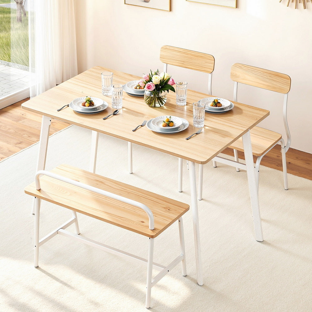 Artiss Dining Table and Chairs Set of 4 Bench Kitchen Furniture Natural and White-6