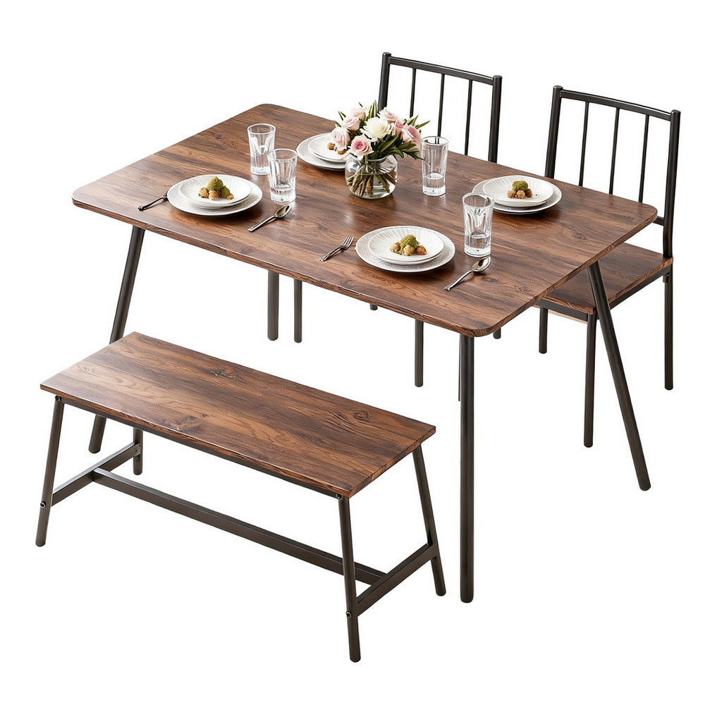 Artiss Dining Table and Chairs Set of 4 Bench Kitchen Furniture Rustic Brown-0