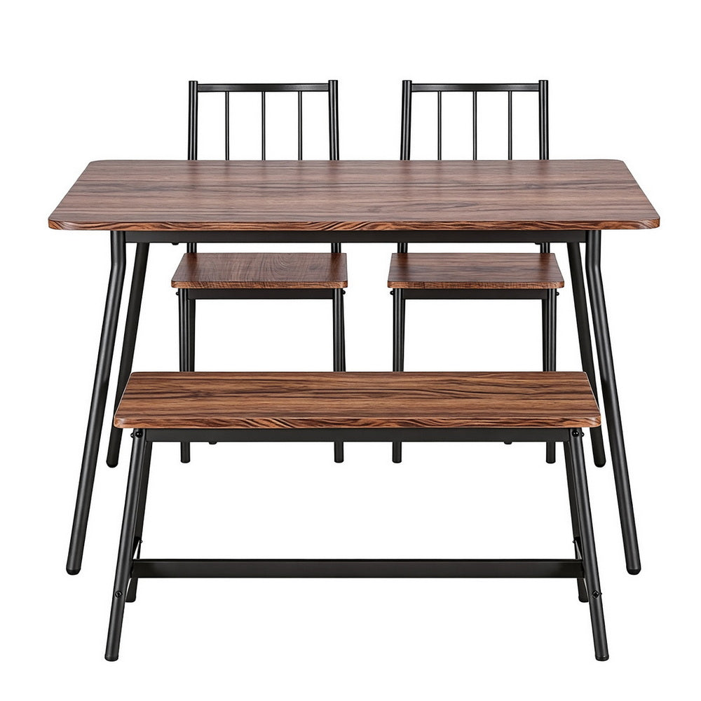 Artiss Dining Table and Chairs Set of 4 Bench Kitchen Furniture Rustic Brown-2