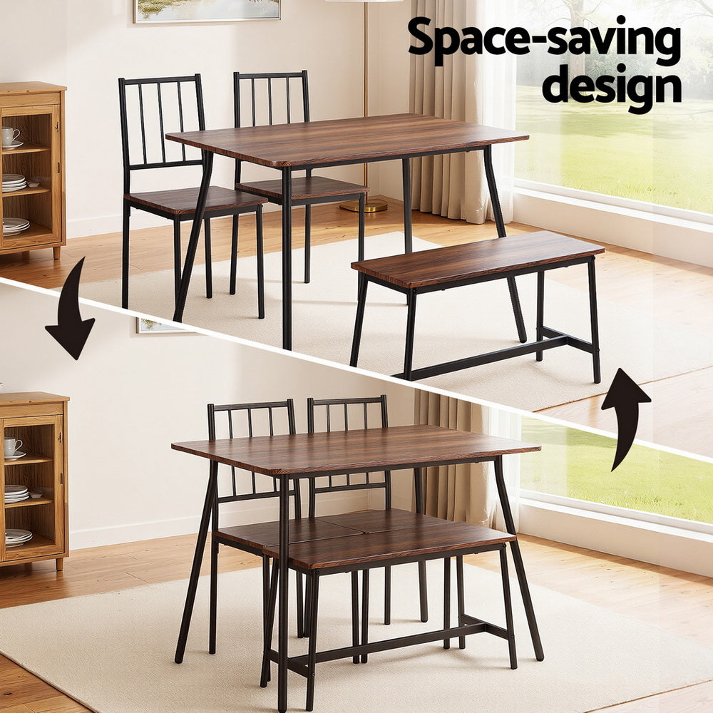 Artiss Dining Table and Chairs Set of 4 Bench Kitchen Furniture Rustic Brown-3