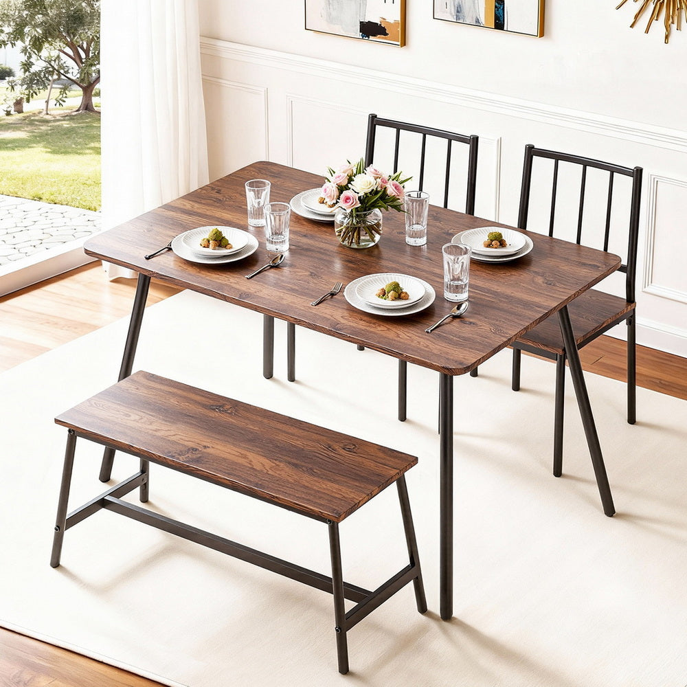 Artiss Dining Table and Chairs Set of 4 Bench Kitchen Furniture Rustic Brown-6