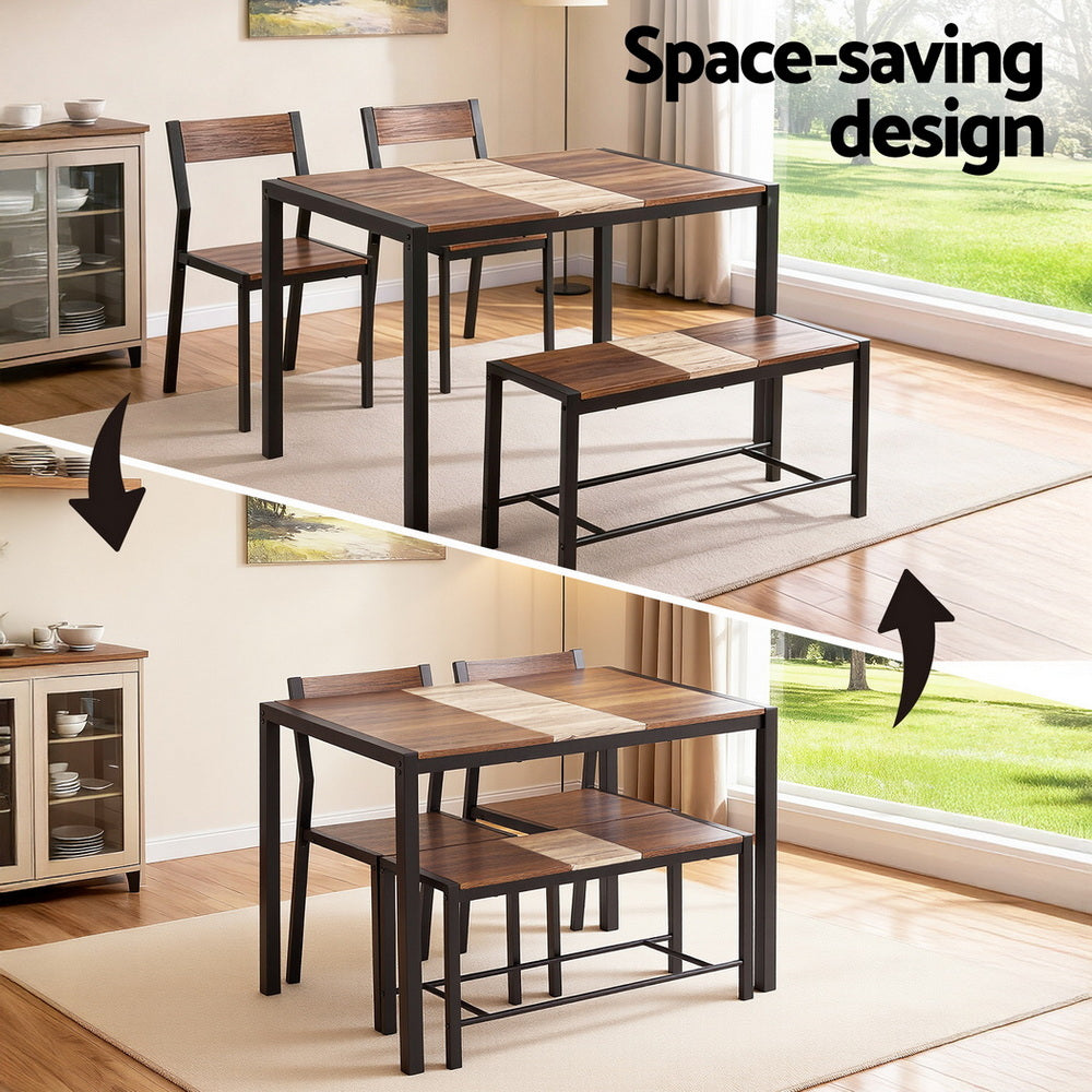 Artiss Dining Table and Chairs Set of 4 Bench Kitchen Furniture Rustic Brown-3