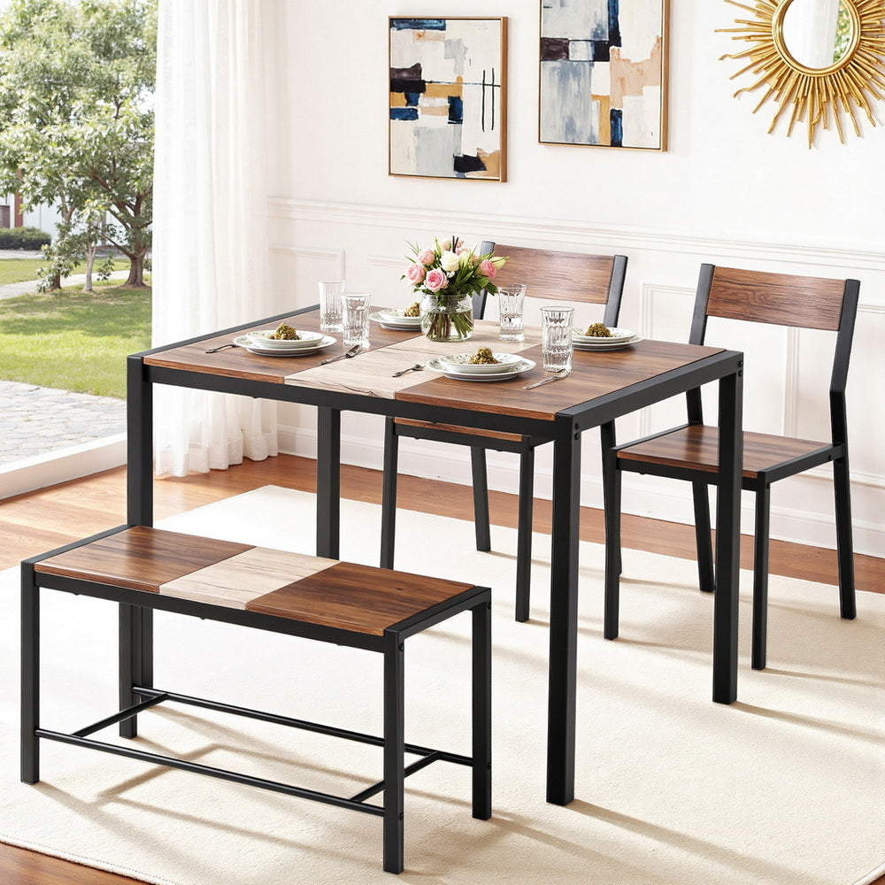 Artiss Dining Table and Chairs Set of 4 Bench Kitchen Furniture Rustic Brown-6