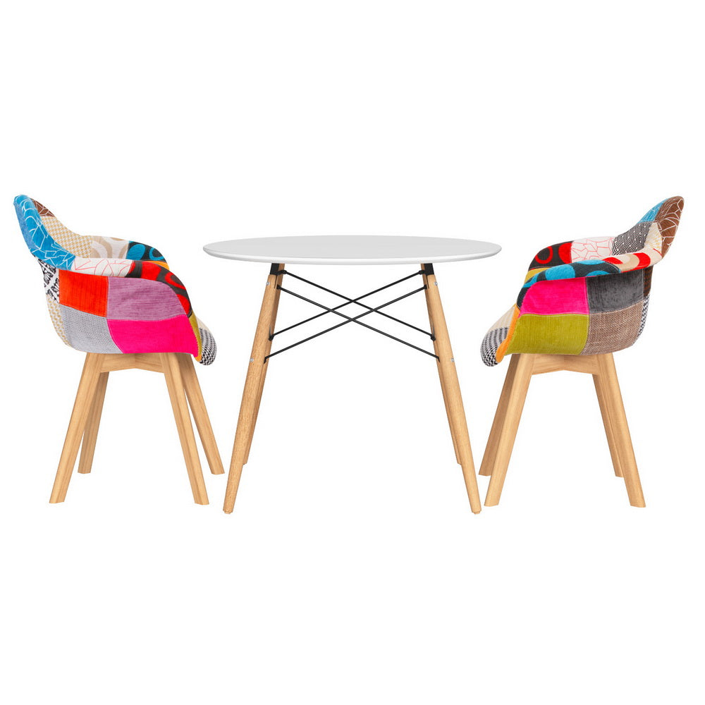 1 Artiss Dining Table and 2 Chairs Set DSW 90cm-2
