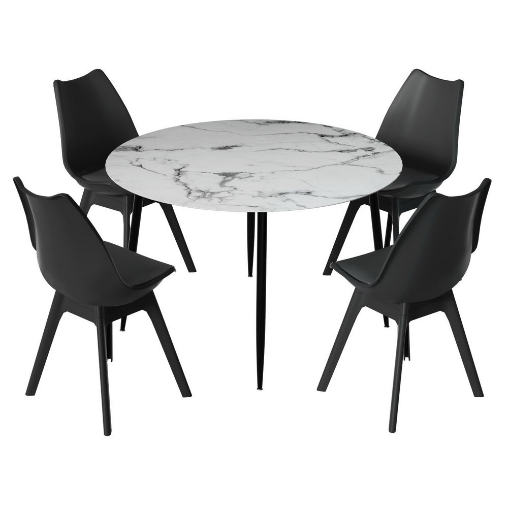 1 Artiss Dining Table and 4 Chairs Set Marble Black-0