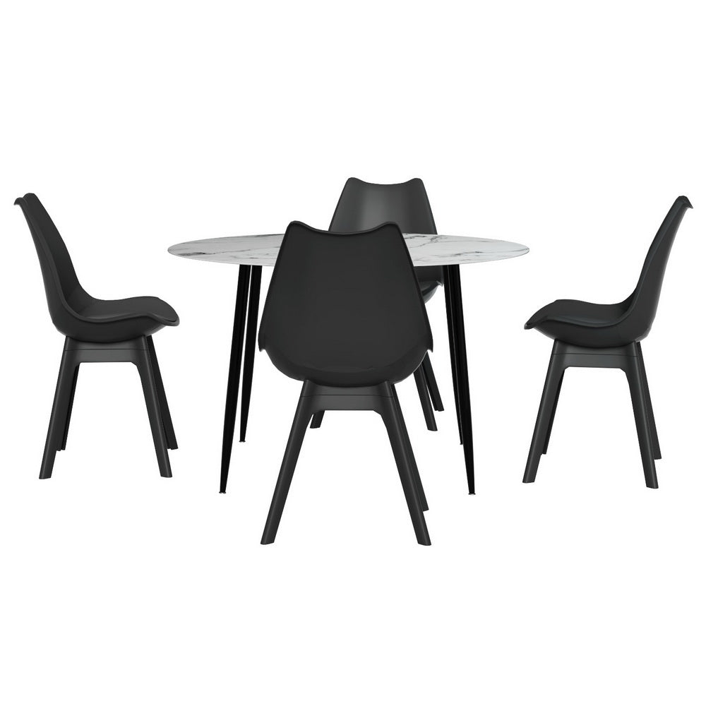 1 Artiss Dining Table and 4 Chairs Set Marble Black-2