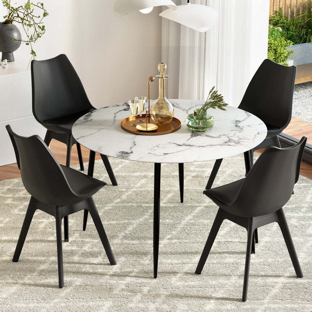 1 Artiss Dining Table and 4 Chairs Set Marble Black-6