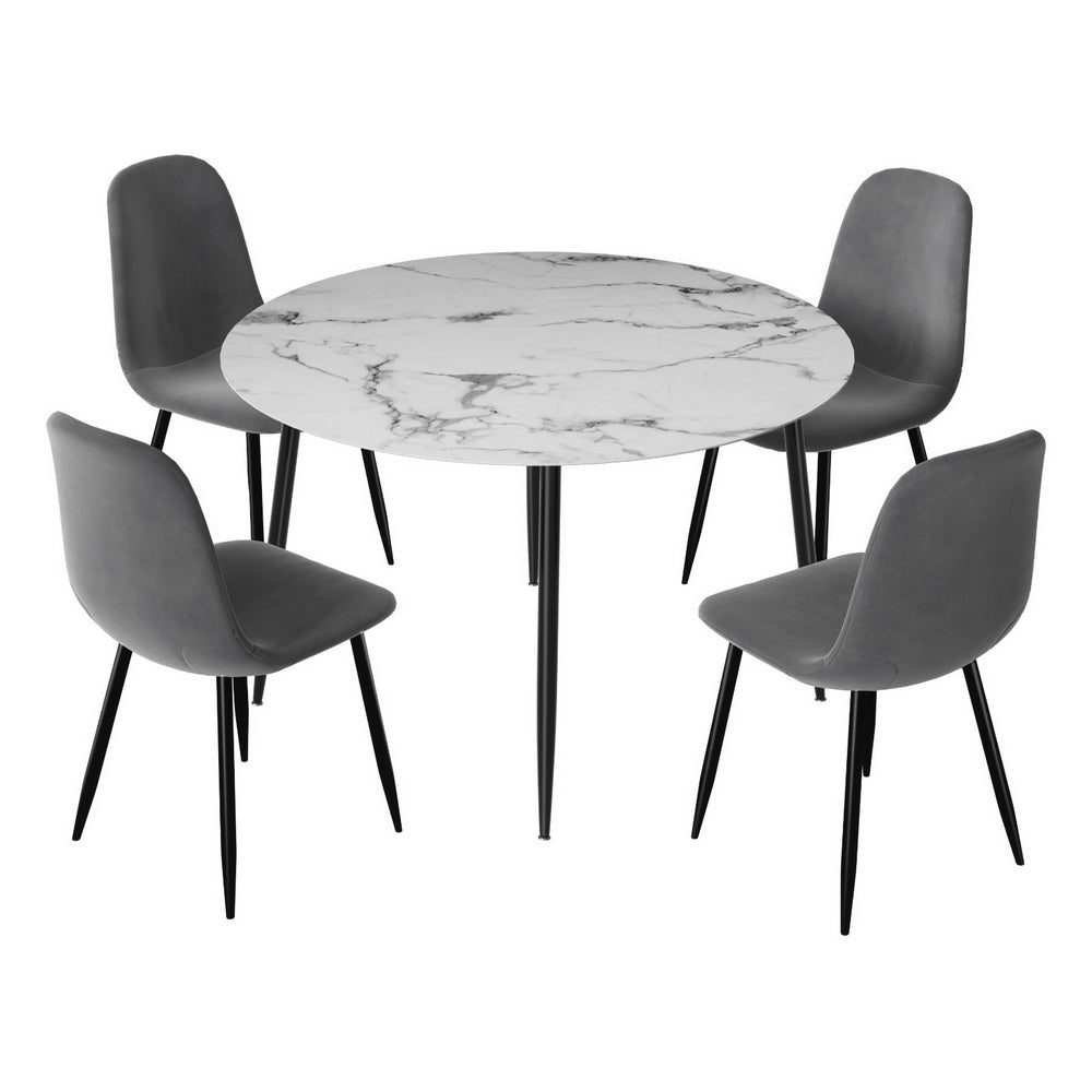 1 Artiss Dining Table and 4 Chairs Set Marble Grey-0
