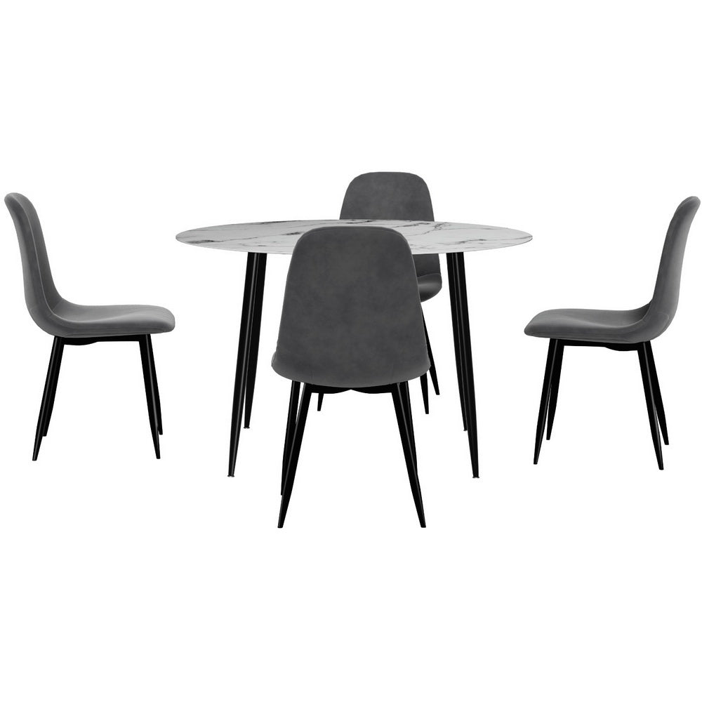 1 Artiss Dining Table and 4 Chairs Set Marble Grey-2