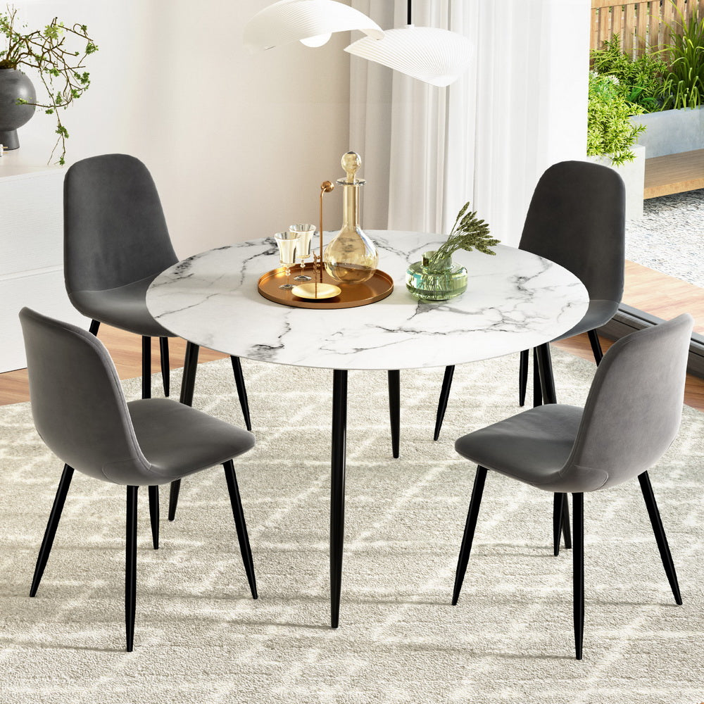 1 Artiss Dining Table and 4 Chairs Set Marble Grey-6