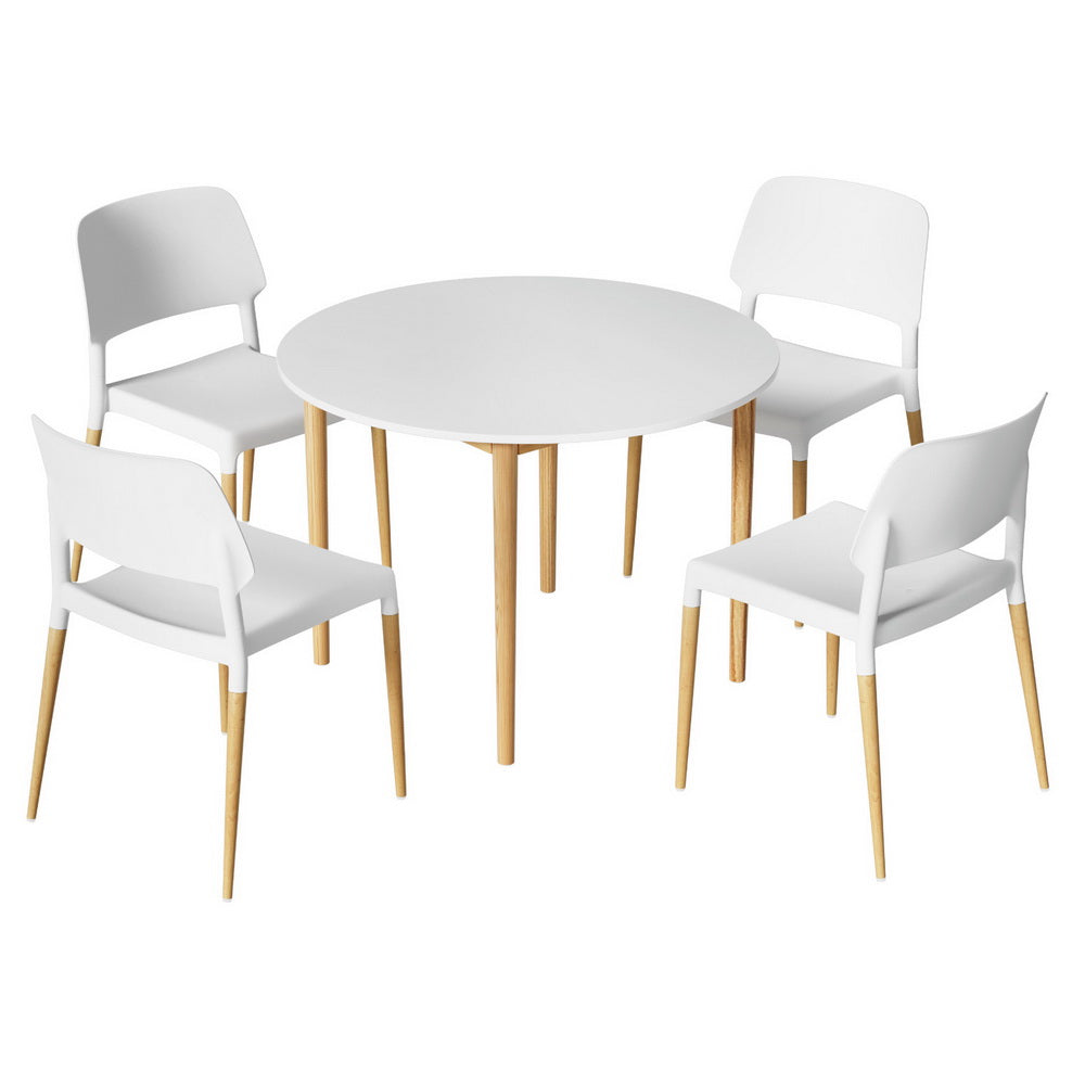 1 Artiss Dining Table and 4 Chairs Set White Wood-0