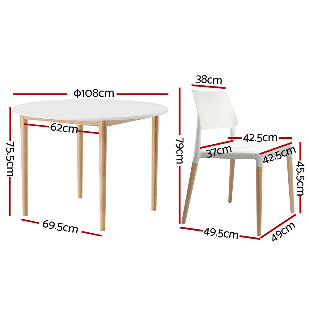 1 Artiss Dining Table and 4 Chairs Set White Wood-1