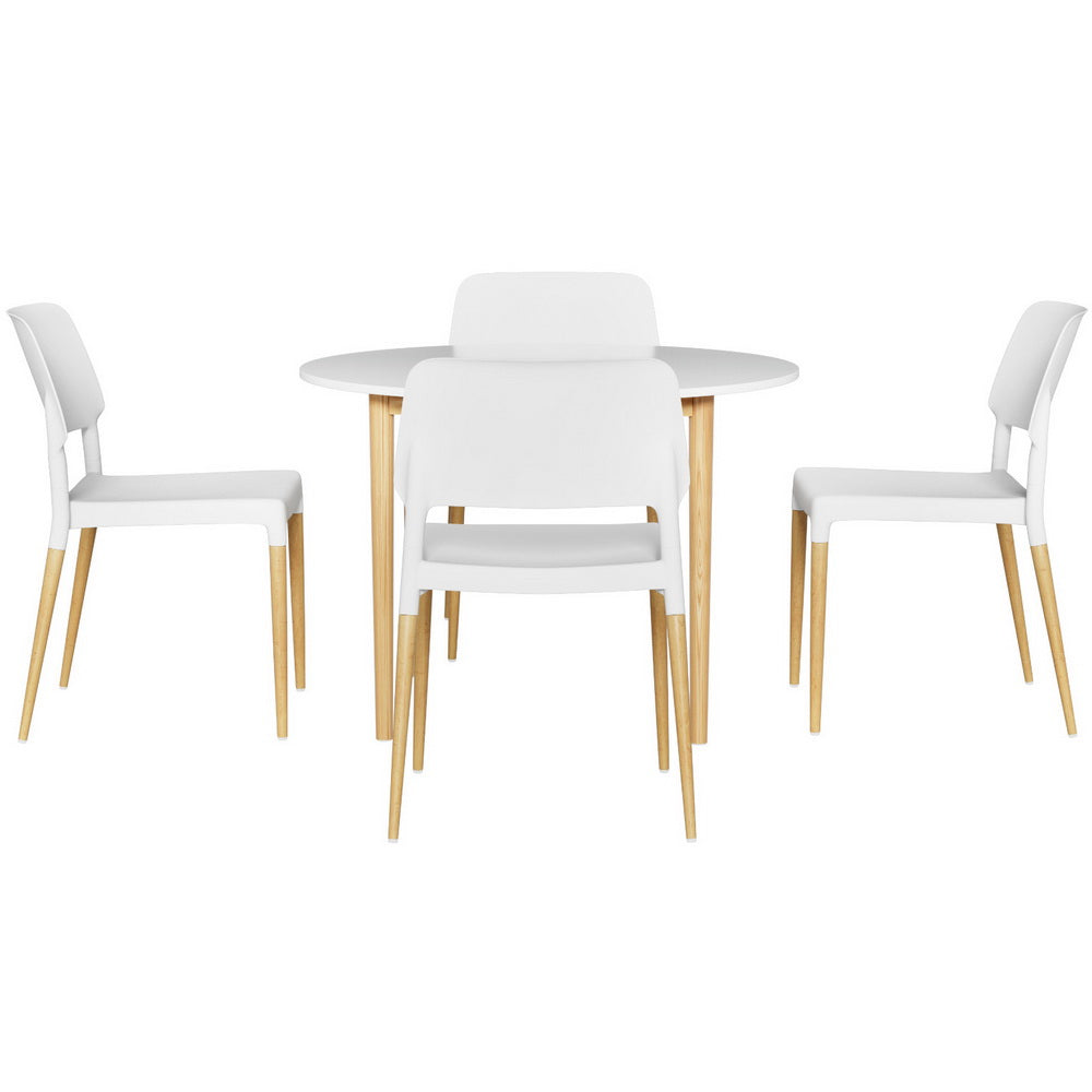 1 Artiss Dining Table and 4 Chairs Set White Wood-2