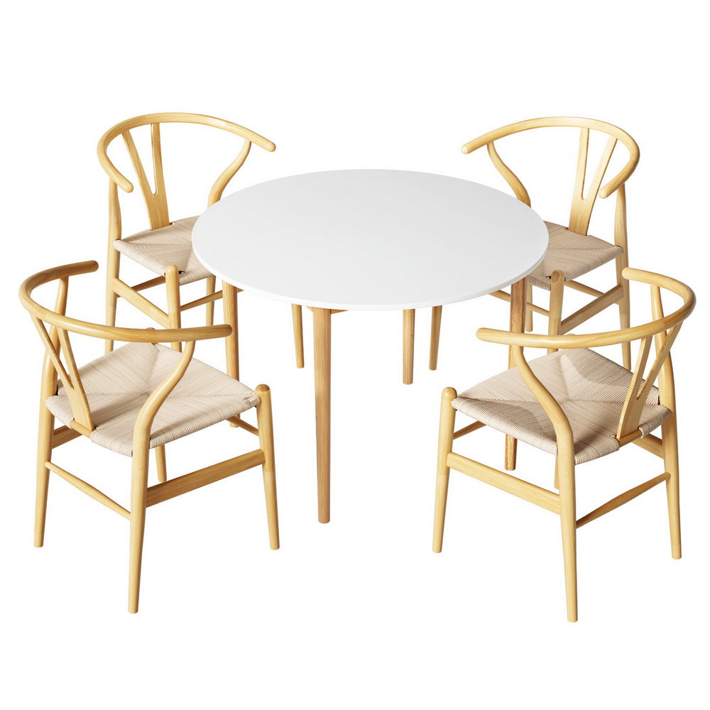 1 Artiss Dining Table and 4 Chairs Set Wishbone Wood-0