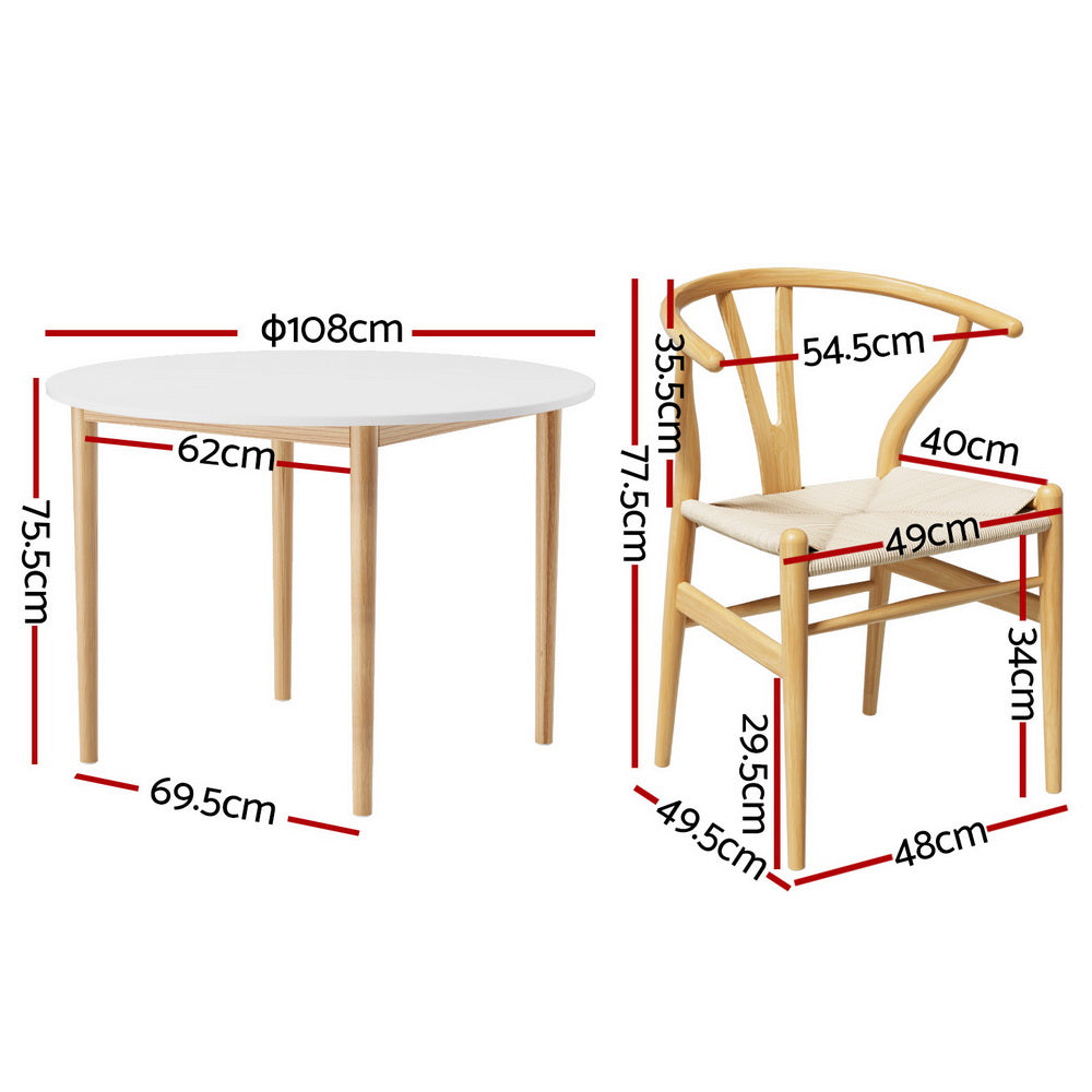 1 Artiss Dining Table and 4 Chairs Set Wishbone Wood-1