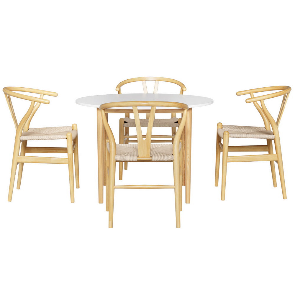 1 Artiss Dining Table and 4 Chairs Set Wishbone Wood-2