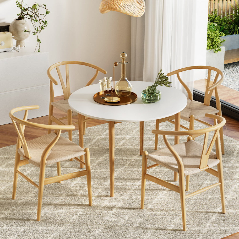 1 Artiss Dining Table and 4 Chairs Set Wishbone Wood-6