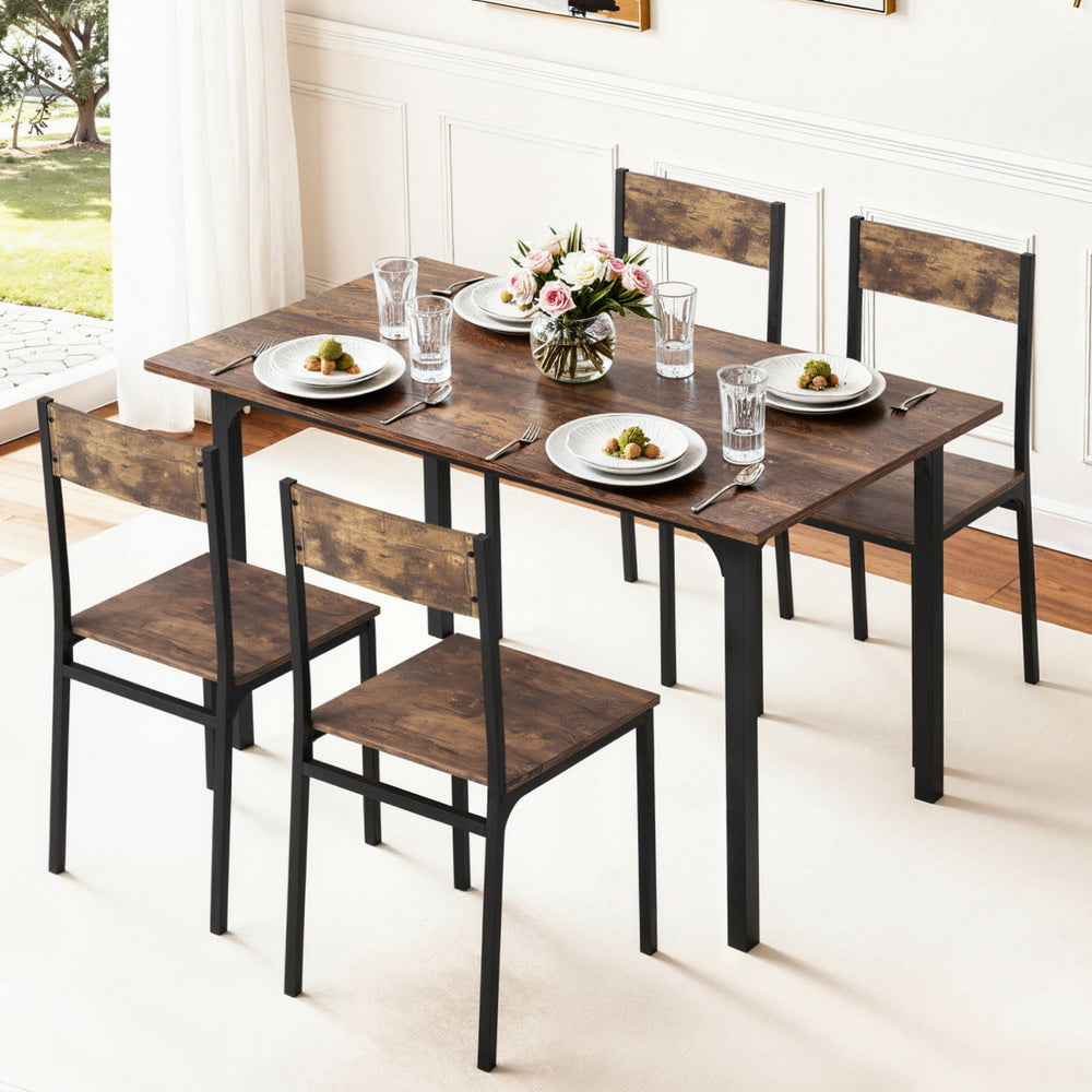 Artiss Dining Table and Chairs Set of 5 Compact Kitchen Furniture Rustic Brown-6