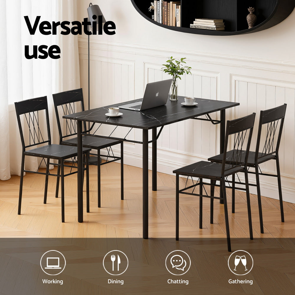 Artiss Dining Table and Chairs Set of 5 Compact Kitchen Furniture Marble Black-3