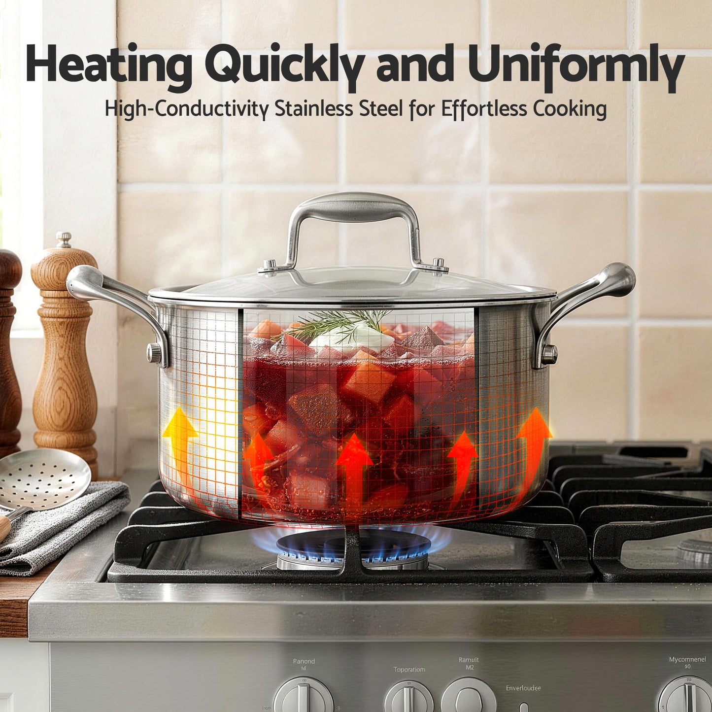 5-Star Chef 4.5L 24cm Stainless Steel Dutch Oven Pot with Lid and Stay-Cool Handle