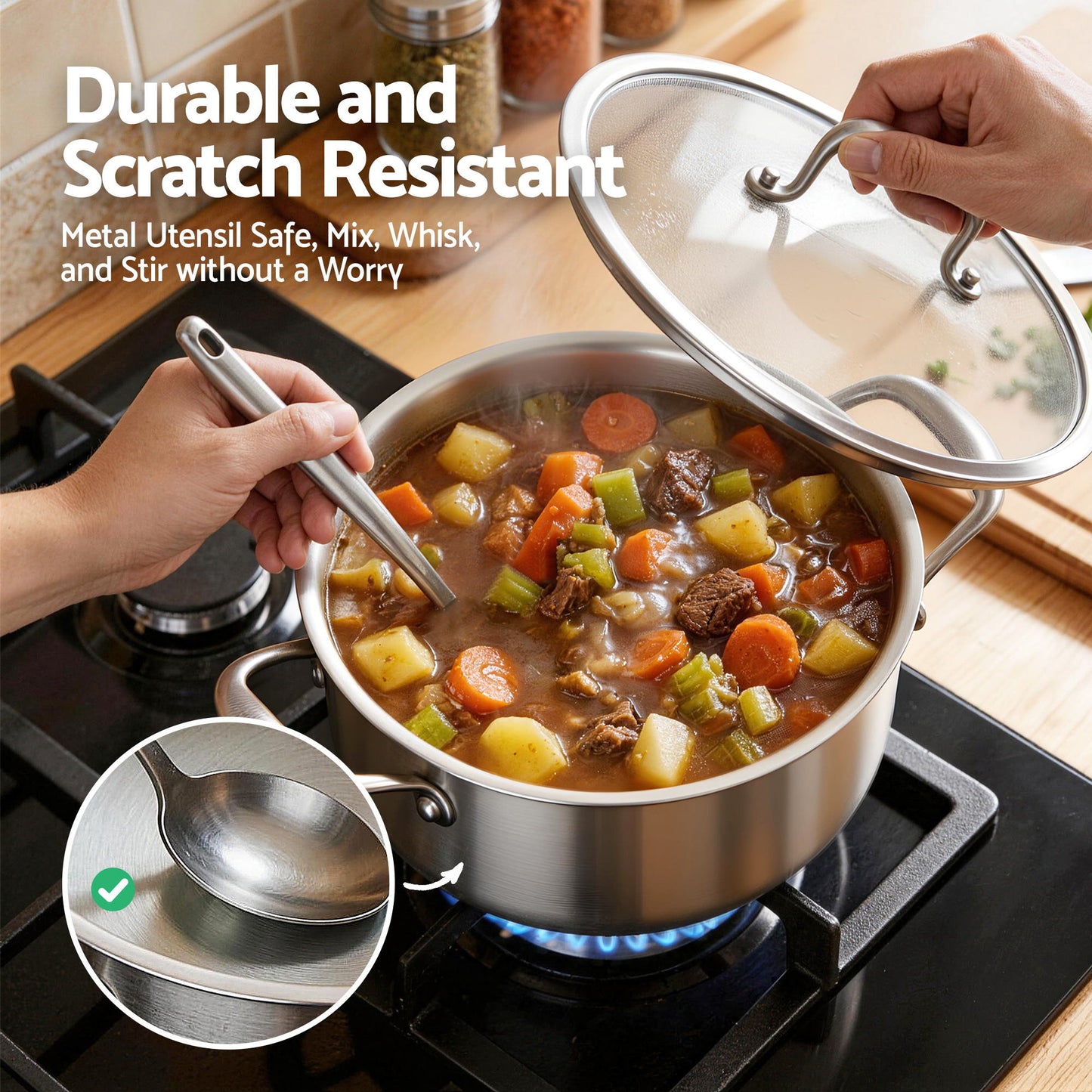 5-Star Chef 4.5L 24cm Stainless Steel Dutch Oven Pot with Lid and Stay-Cool Handle