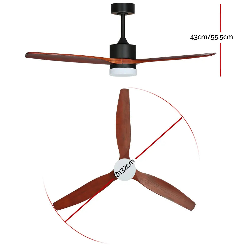 Devanti 52'' Ceiling Fan AC Motor 3 Blades w/Light - Dark Wood-1
