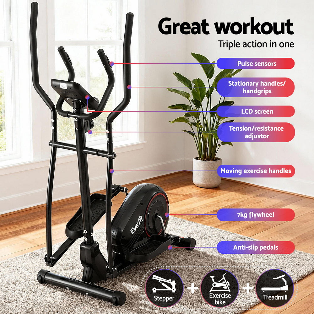 Everfit Exercise Bike Elliptical Cross Trainer Home Gym Fitness Machine LCD-3
