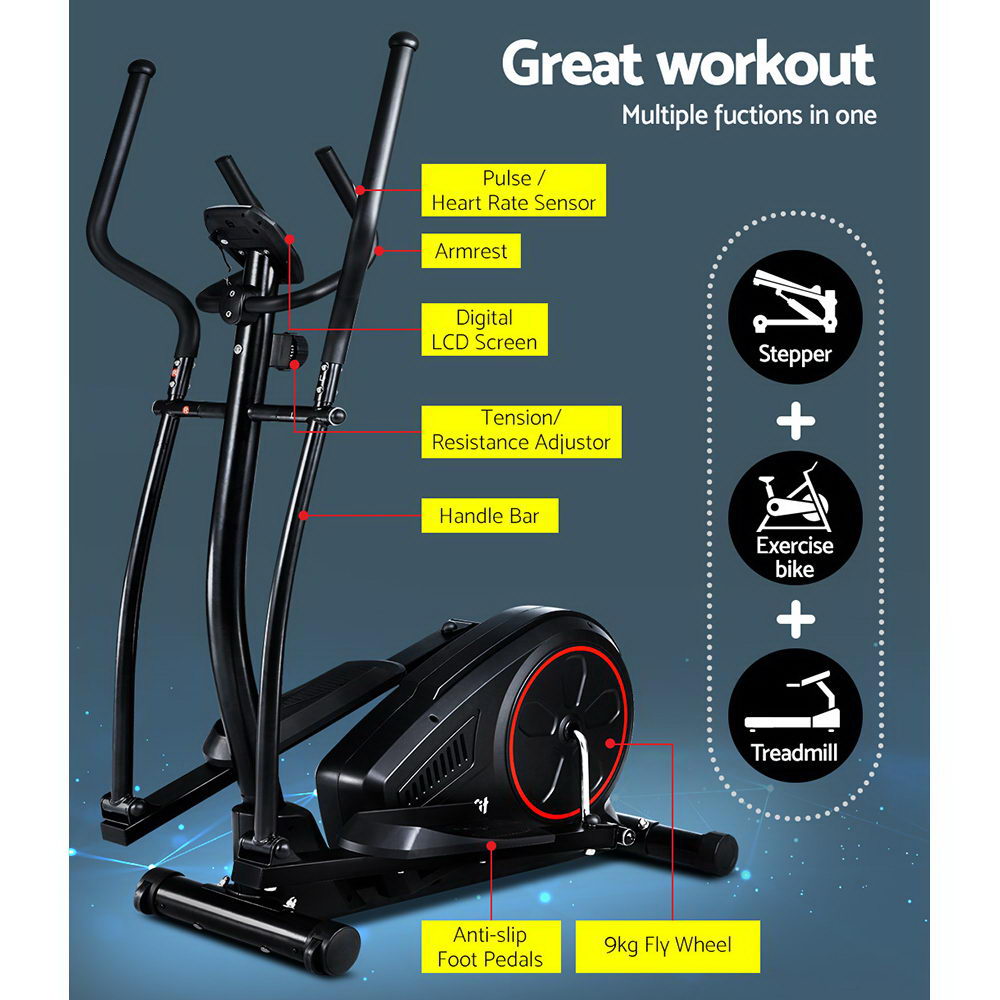 Everfit Exercise Bike Elliptical Cross Trainer Home Gym Fitness Machine LCD-2