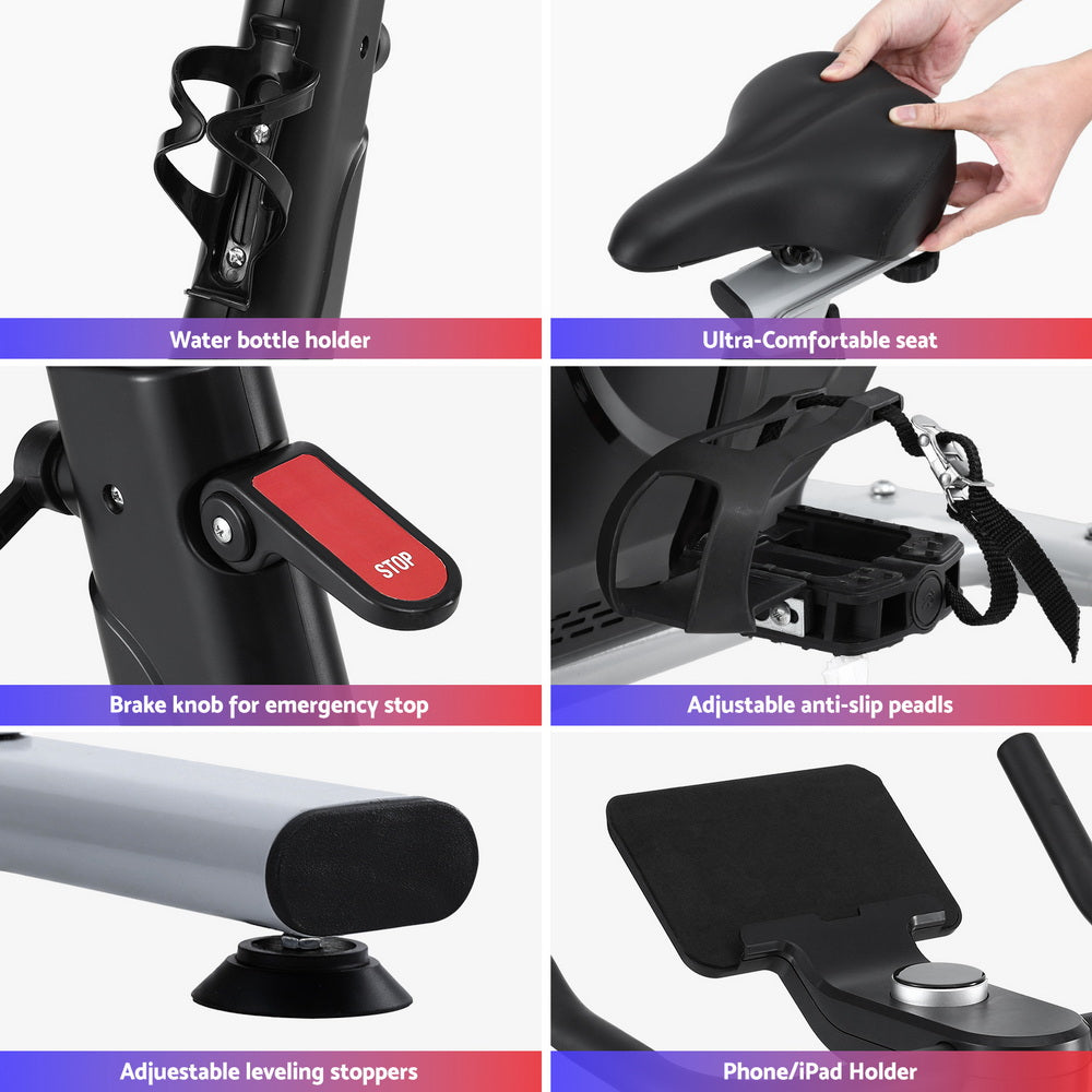 Everfit Exercise Bike Spin Bike Electromagnetic Smart Home Fitness 24-Level Resistance 120kg Bluetooth-5