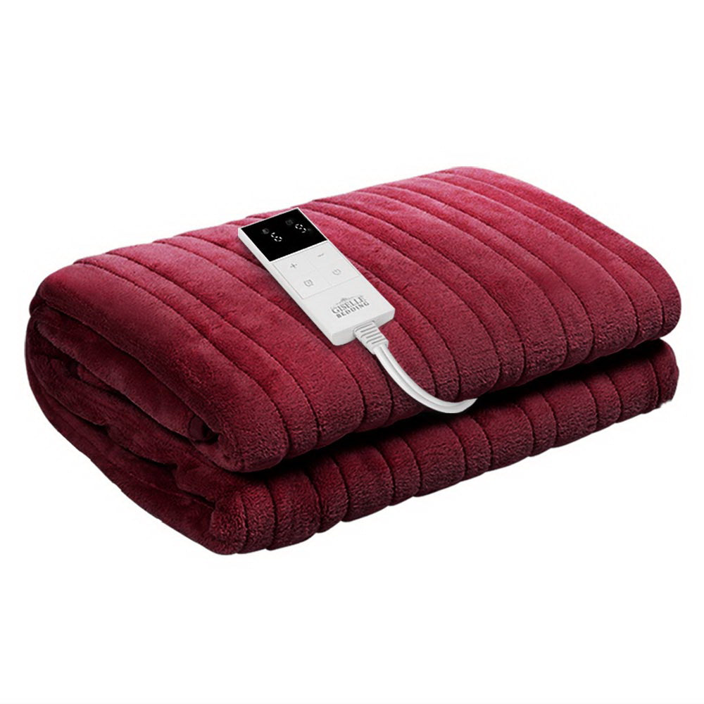 Giselle Electric Throw Rug Heated Blanket Fleece Red-0