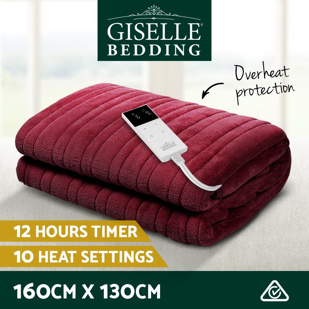 Giselle Electric Throw Rug Heated Blanket Fleece Red-2