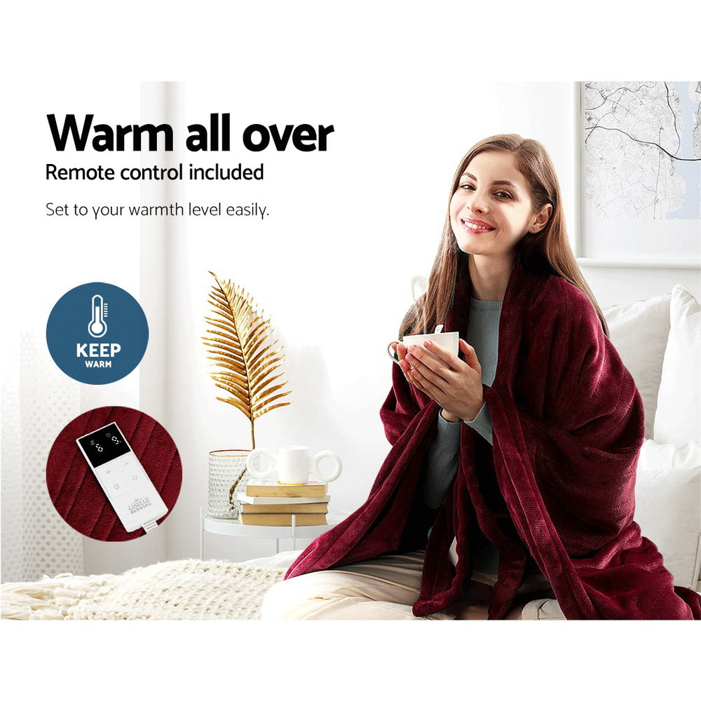 Giselle Electric Throw Rug Heated Blanket Fleece Red-3