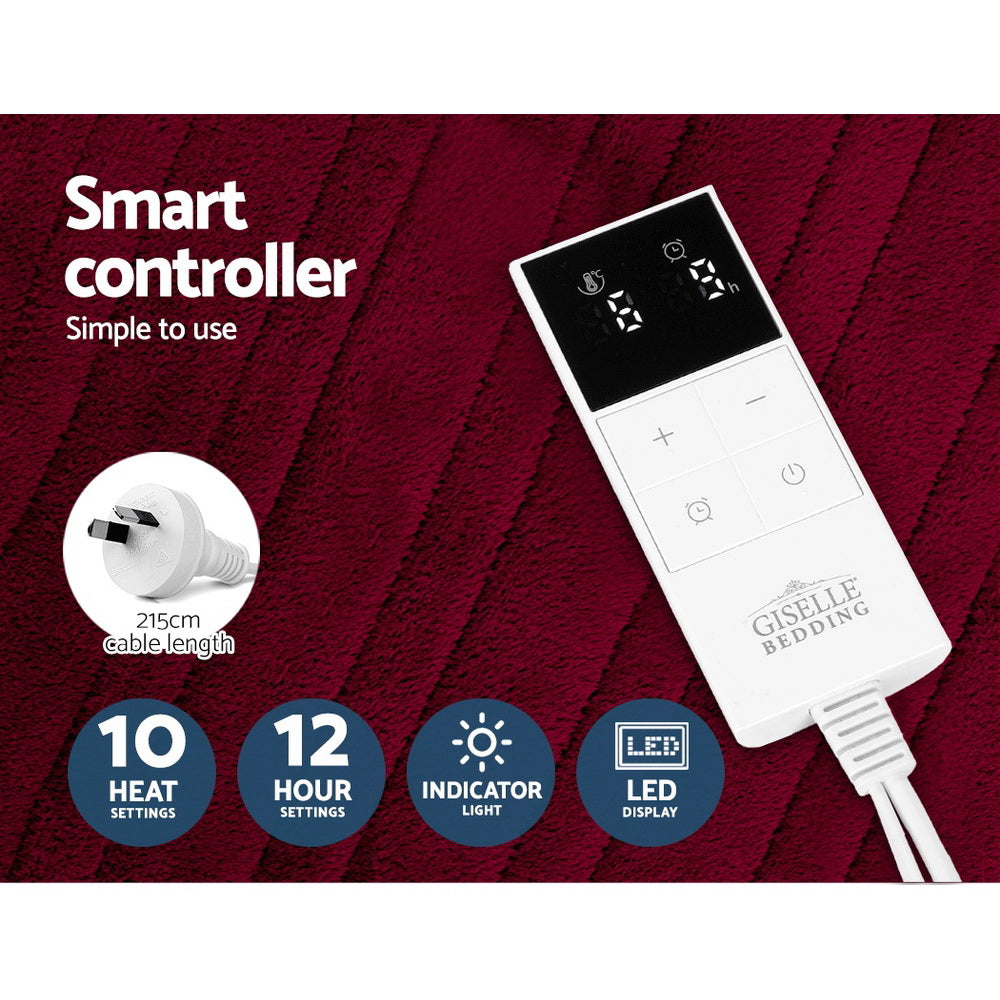 Giselle Electric Throw Rug Heated Blanket Fleece Red-4