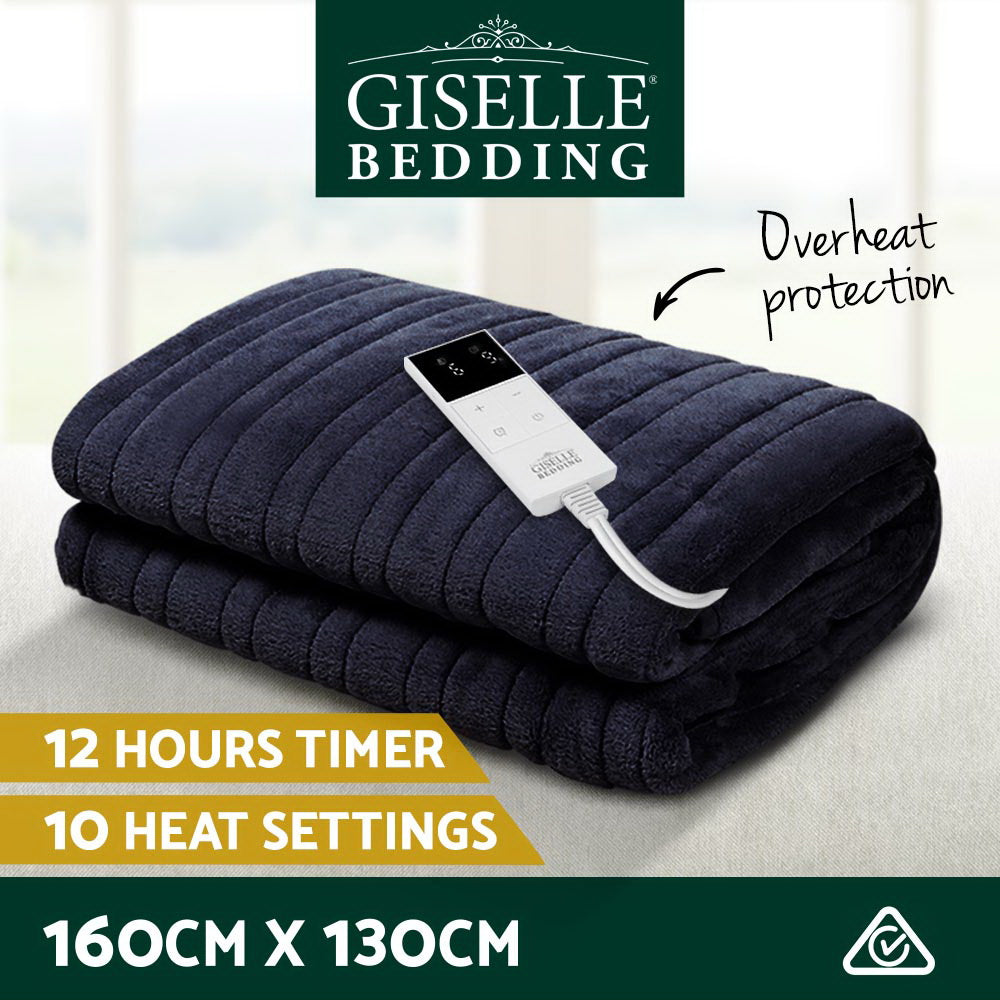 Giselle Bedding Heated Electric Throw Rug Fleece Sunggle Blanket Washable Charcoal-2
