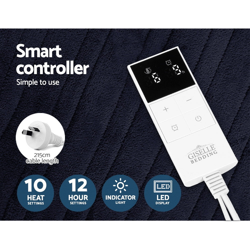 Giselle Bedding Heated Electric Throw Rug Fleece Sunggle Blanket Washable Charcoal-4