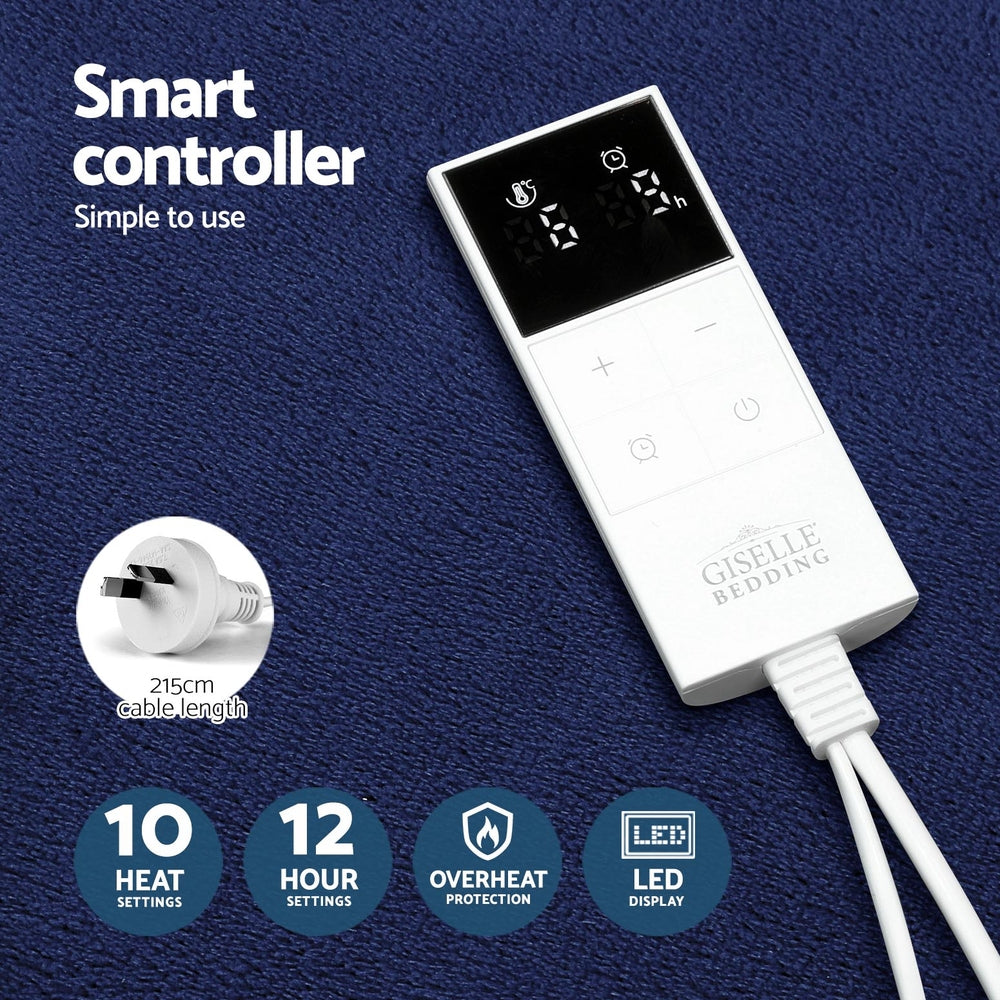 Giselle Electric Throw Rug Heated Blanket Washable Snuggle Flannel Winter Navy-4