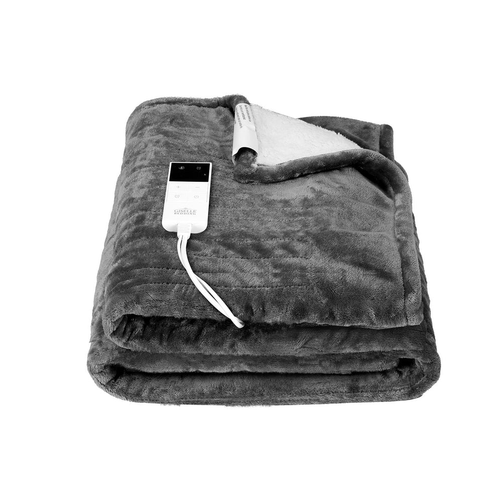 Giselle Electric Throw Rug Heated Blanket Washable Snuggle Flannel Winter Grey-2
